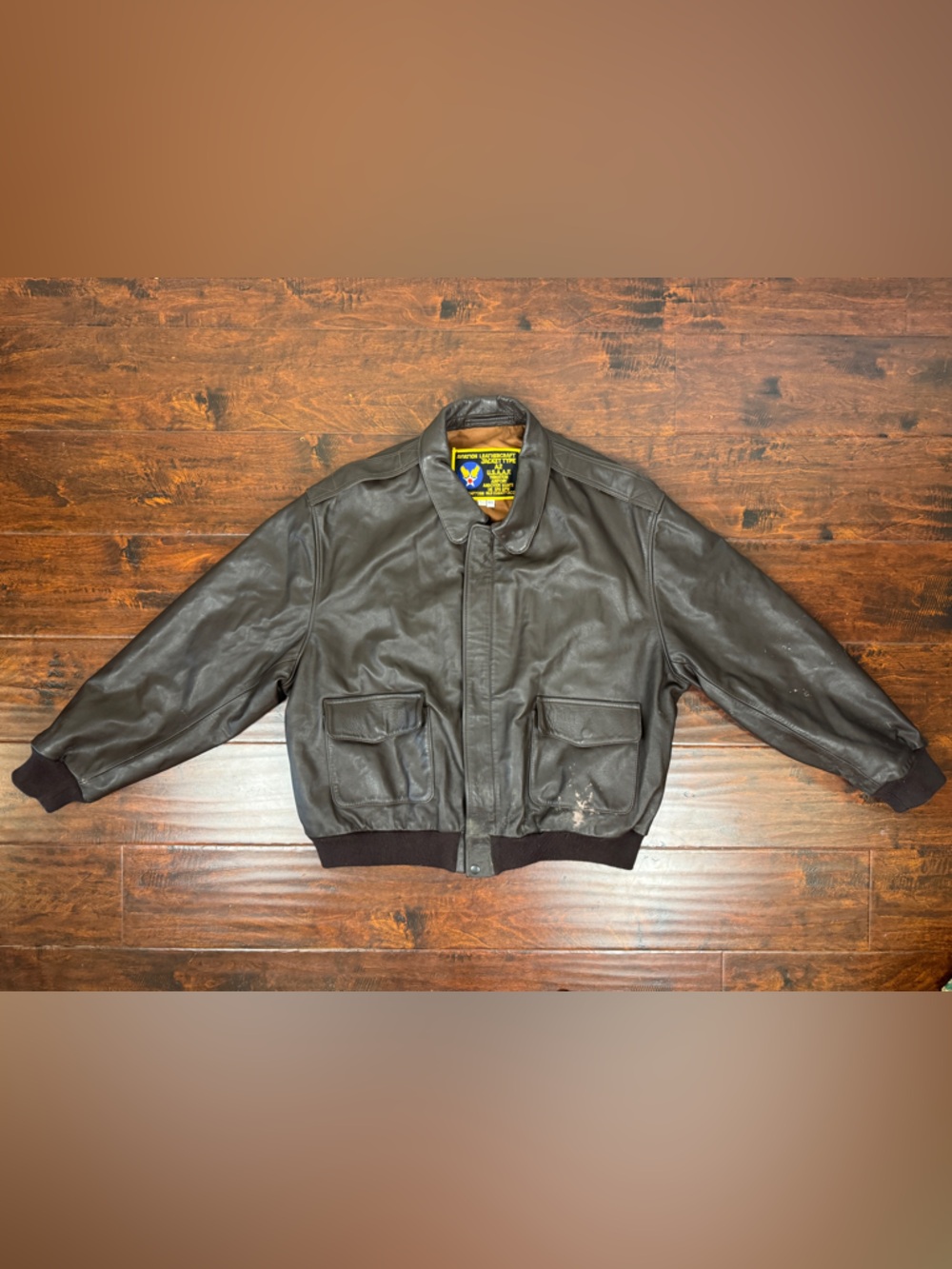 Vintage USAAF A2 Aviation Leather Jacket, 52, Brown Leather Zip-Up Flight Jacket